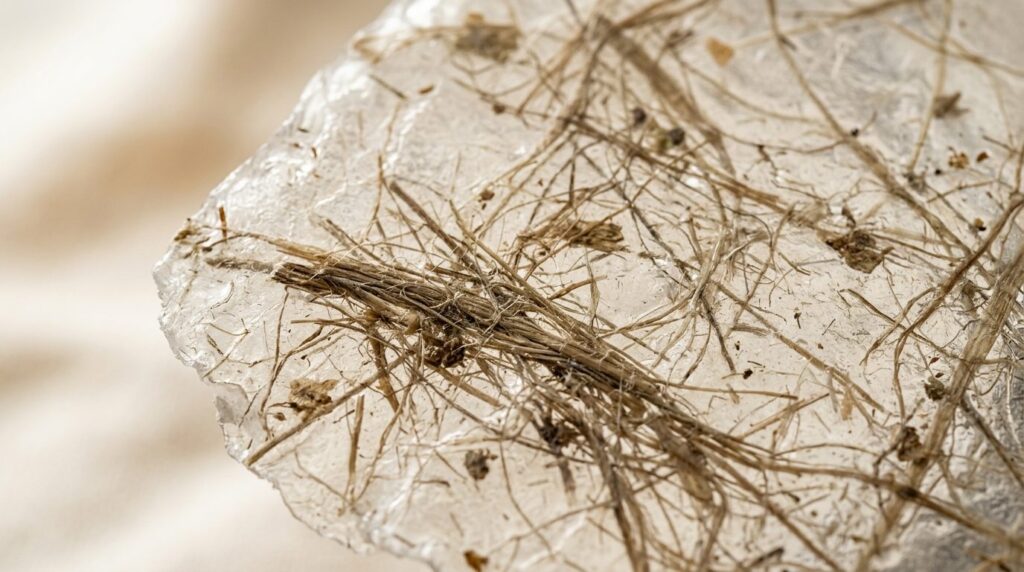 Transparent biobaseret plastmateriale i tæt optagelse.