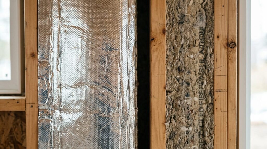 Close-up detail shot of reflective aluminum foil insulation
