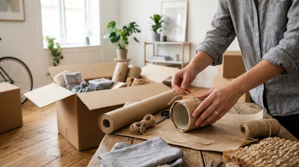 Close-up professional photograph of hands carefully wrapping