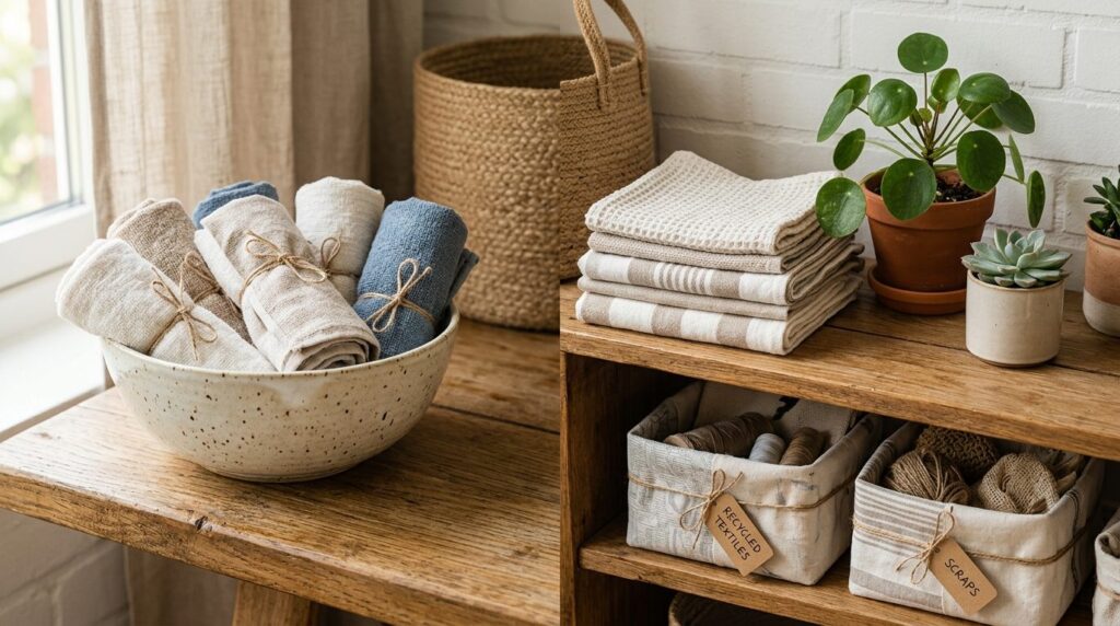 Cozy home interior detail shot of recycled towel projects: s