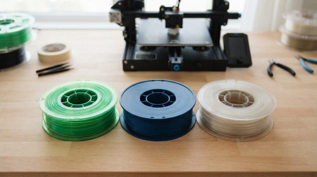 Close-up overhead shot of colorful biodegradable 3D printer