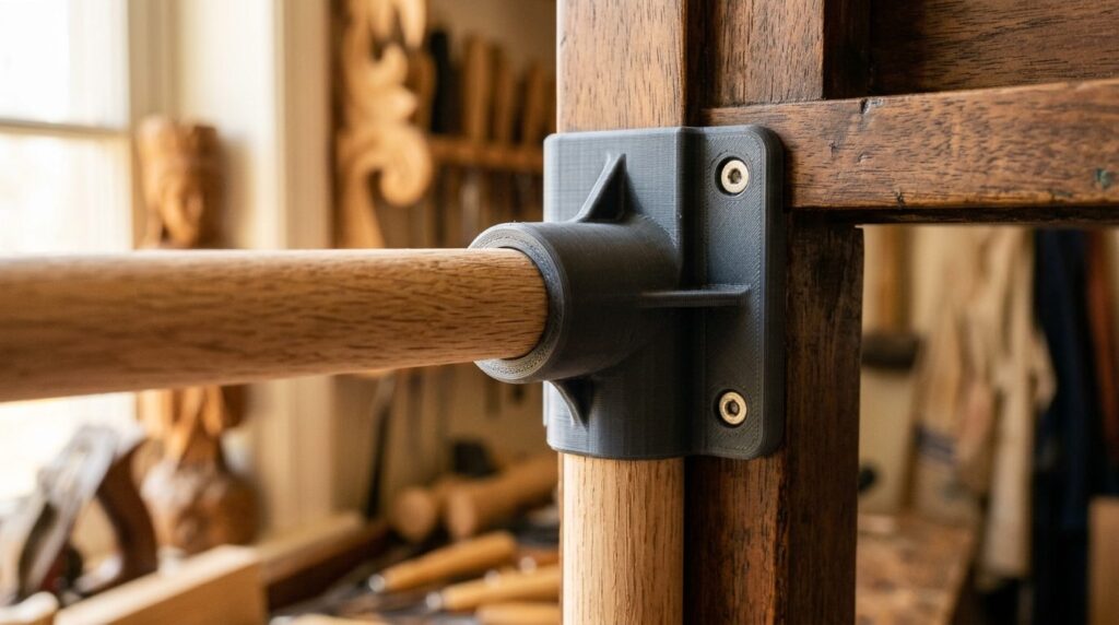 Close-up macro photograph of a precision 3D-printed PLA furn