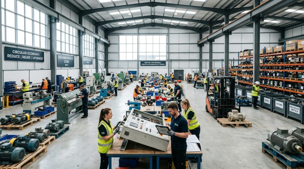 Wide angle photograph of a sustainable upcycling production 