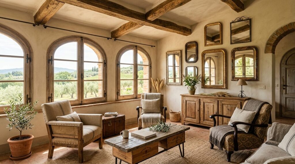 Interior detail of a sustainable Tuscan vacation villa showc